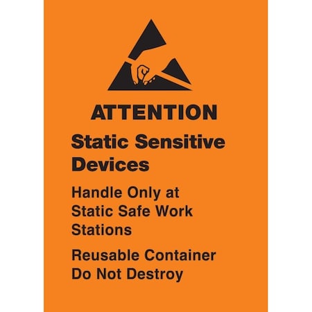 Decker Tape Products Label, ATTENTION STATIC SENSITIVE DEVICES - REMOVABLE ADHESIVE, 4"X4" DL9142